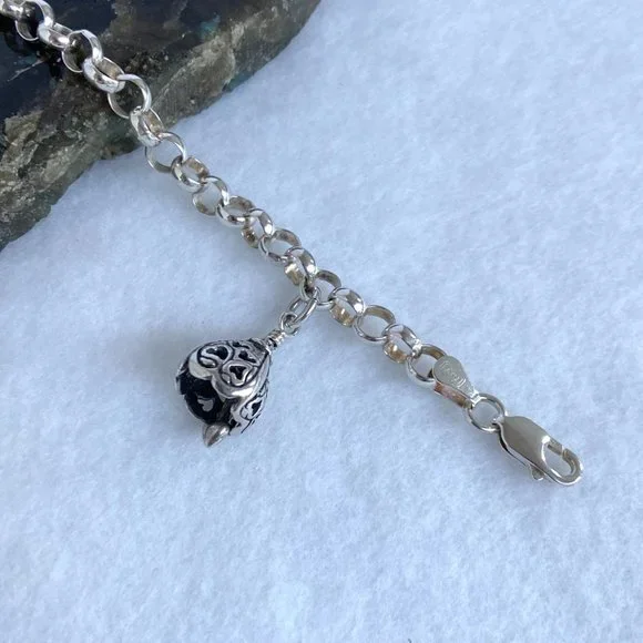 Sterling Silver 925 AGI Italy 6MM Rolo Link Bell Charm Bracelet Size 8" 13.5g - Picture 14 of 17